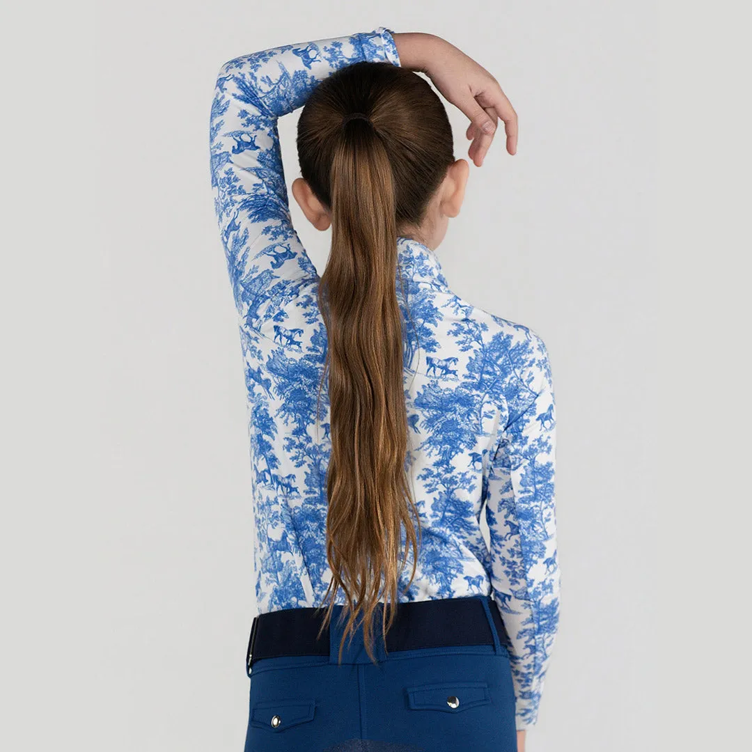 Dapplebay Equestrian Toile strikids blauw quarter-zip ijsstof