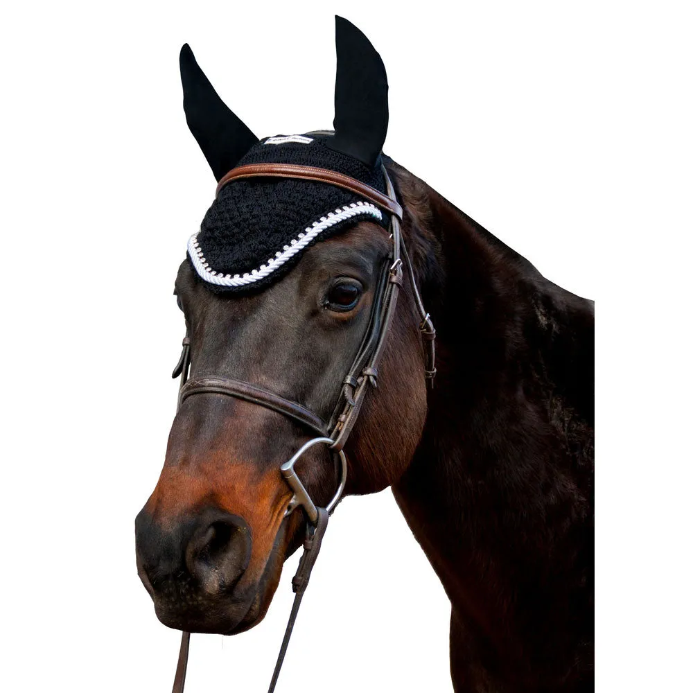 Equine Couture Silver Rope vliegenmuts zwart cob kristal