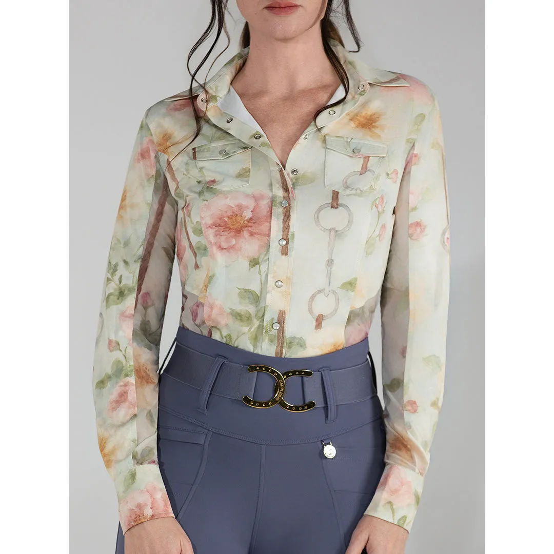 Dapplebay Vintage Floral western rijtop blush stretch mesh
