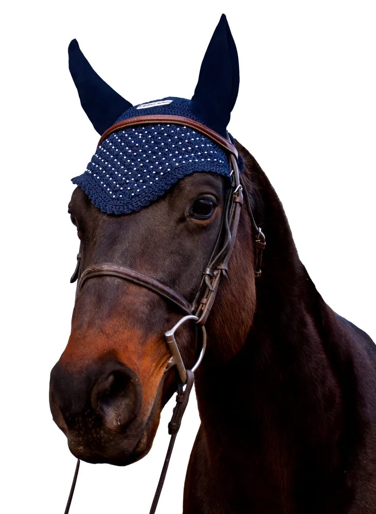 Equine Couture vliegenkap zwart Cob katoen met oren