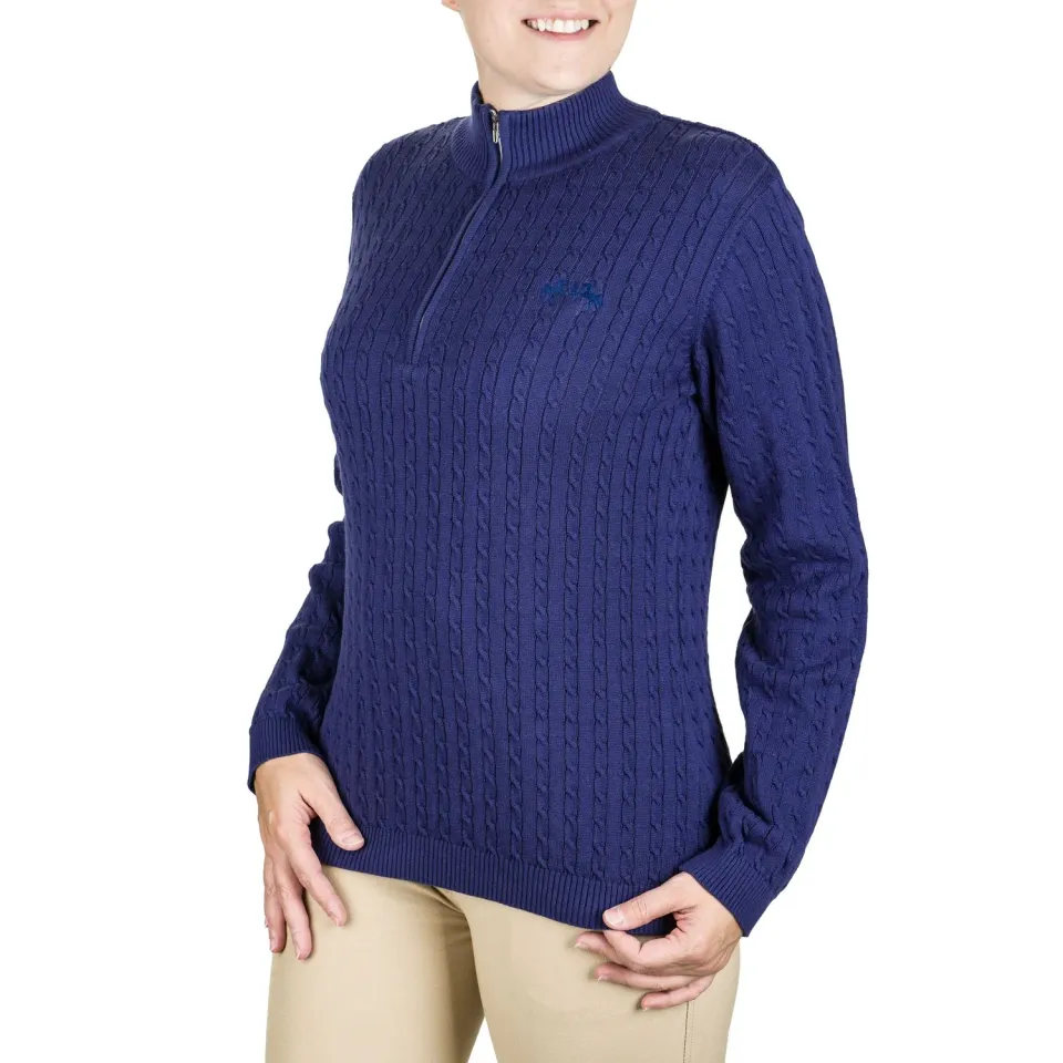 Equine Couture Zara kabeltrui jade M katoen 1/4 rits