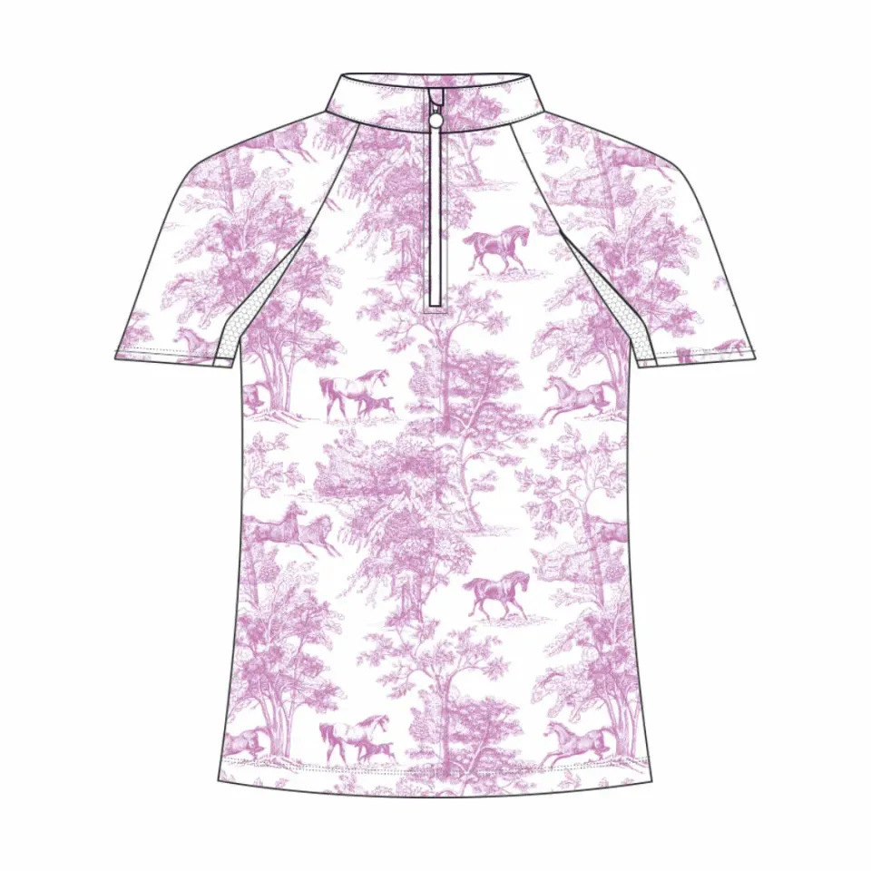 Dapplebay Equestrian Toile kids shirt Rose 1/4 zip korte mouw