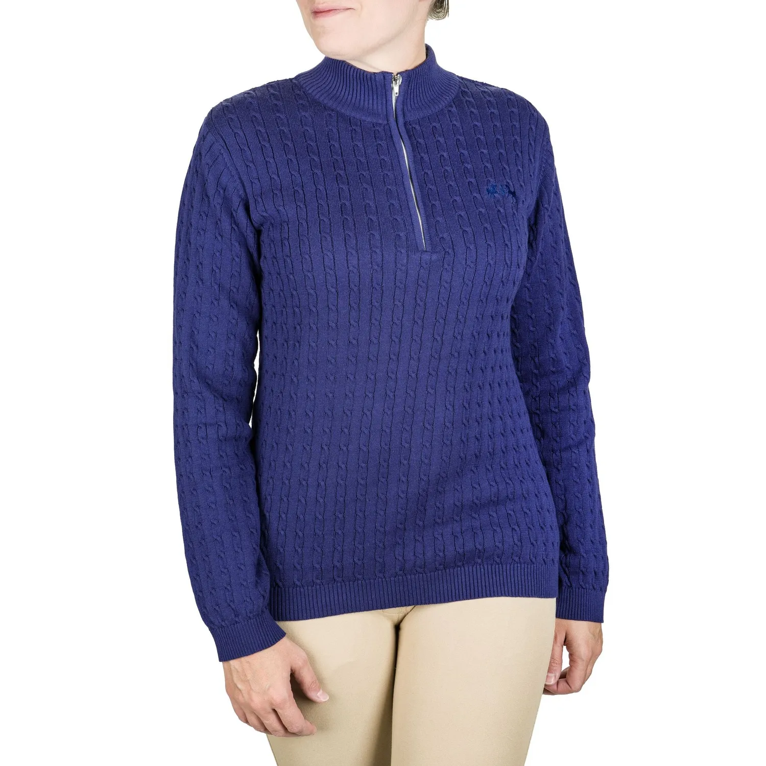Equine Couture Zara kabeltrui jade M katoen 1/4 rits
