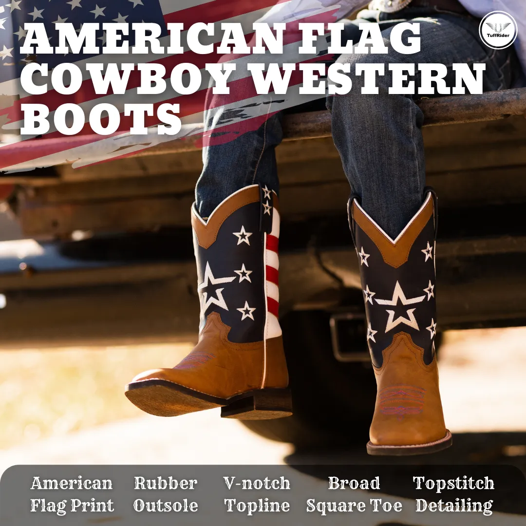 TuffRider Youth American Cowboy western laars bruin vierkante neus