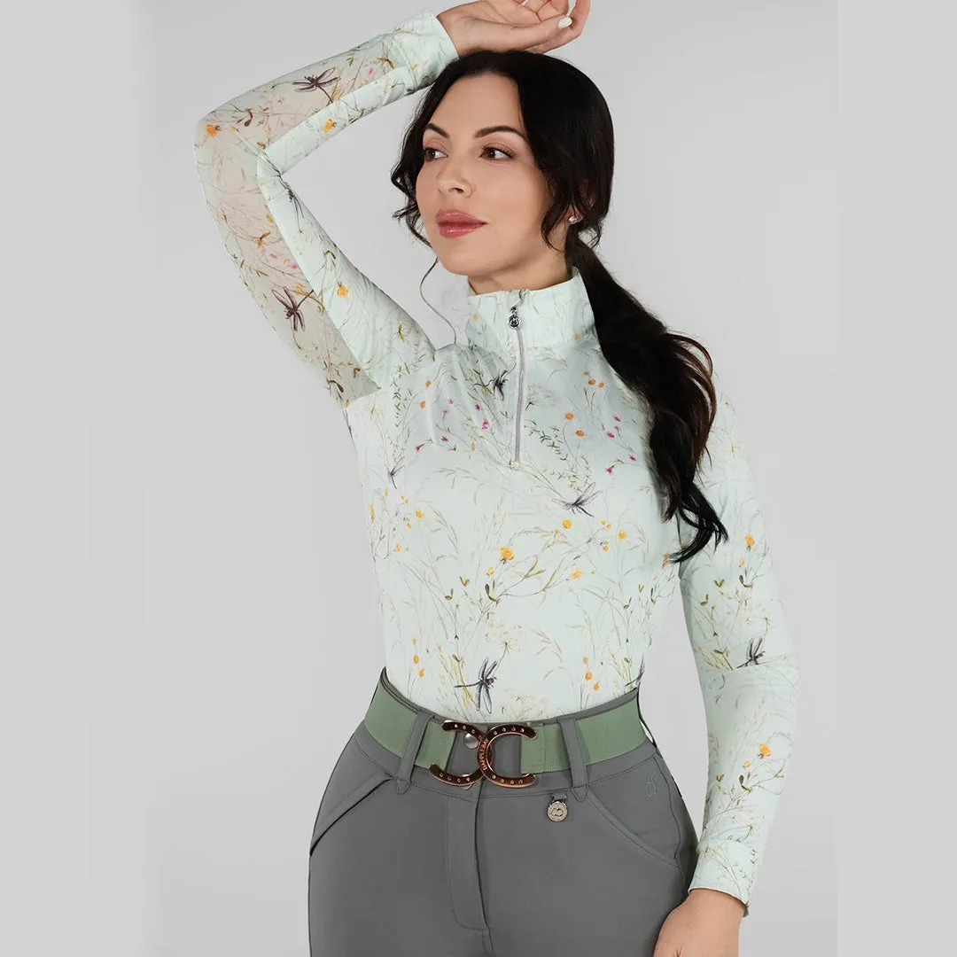 Dapplebay Dragonfly Meadow 1/4 Zip rijshirt groen lichtgewicht
