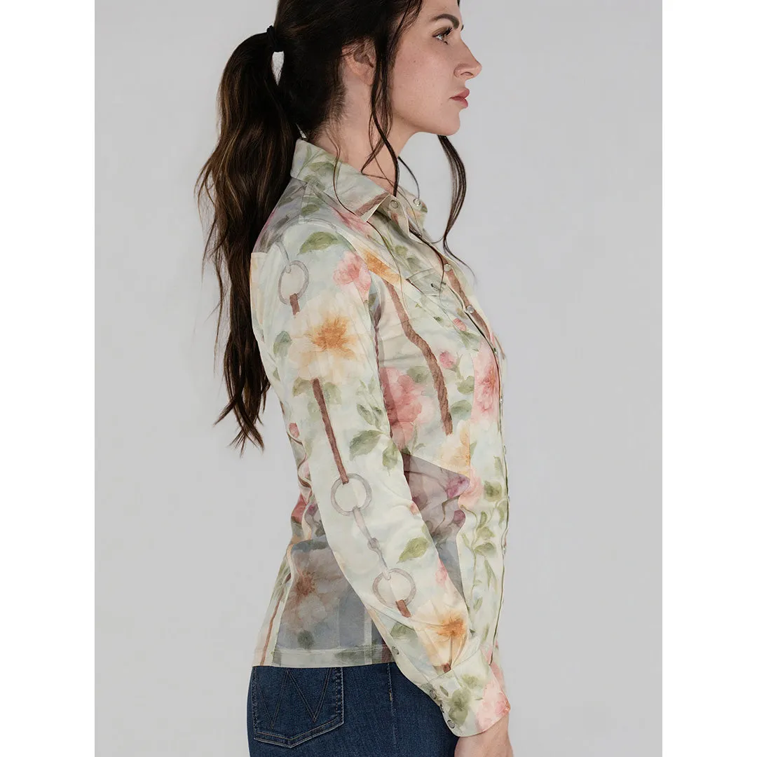 Dapplebay Vintage Floral western rijtop blush stretch mesh