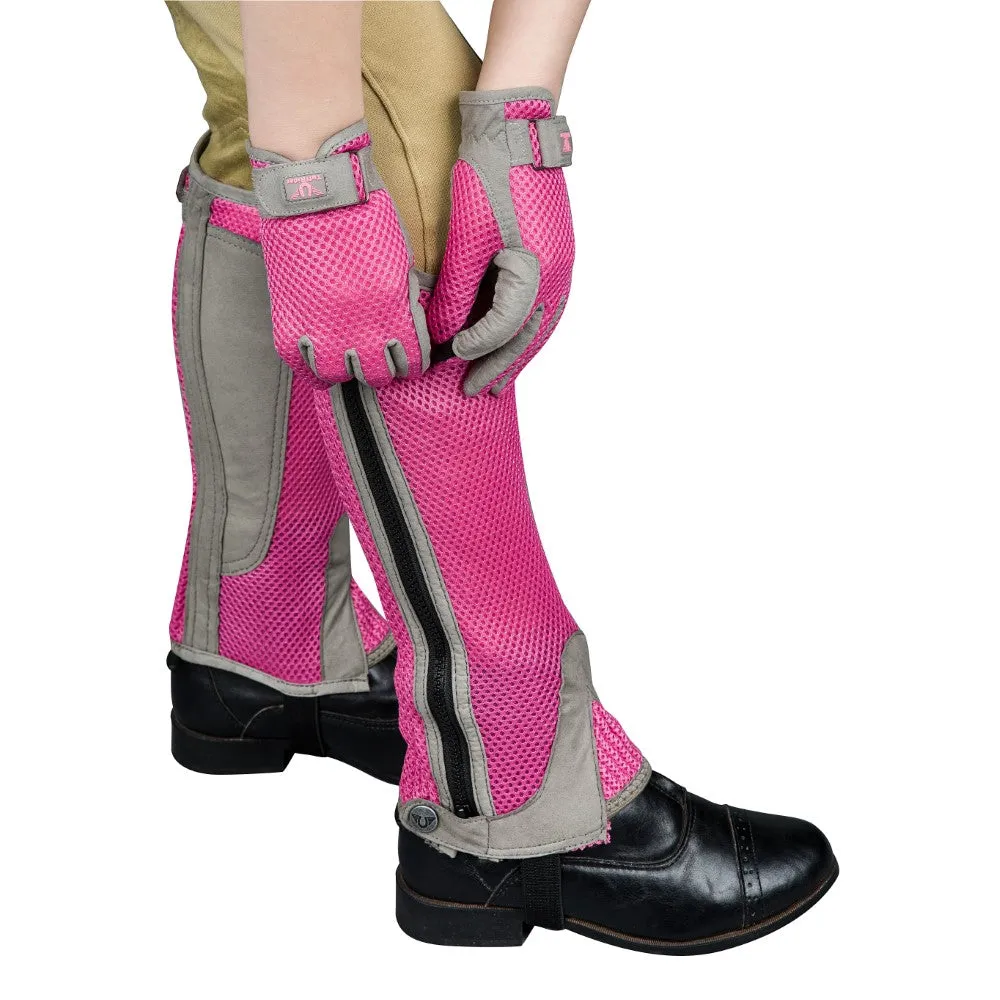 TuffRider Double Up Air Mesh chaps handschoen set lichtblauw