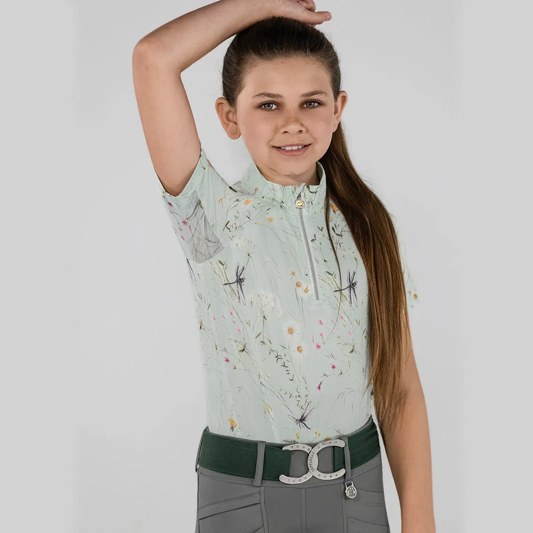Dapplebay Dragonfly Meadow kinder rijshirt groen korte mouw
