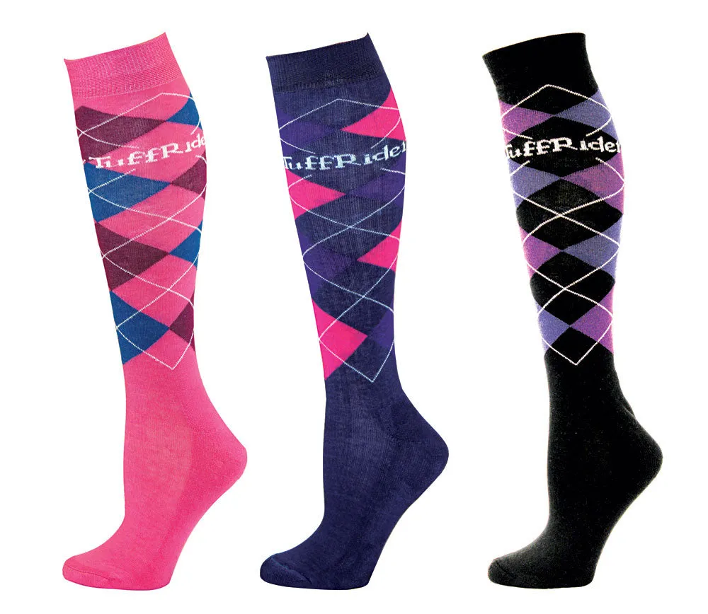 TuffRider Argyle kniekousen dames 3-pack grijs/olijf