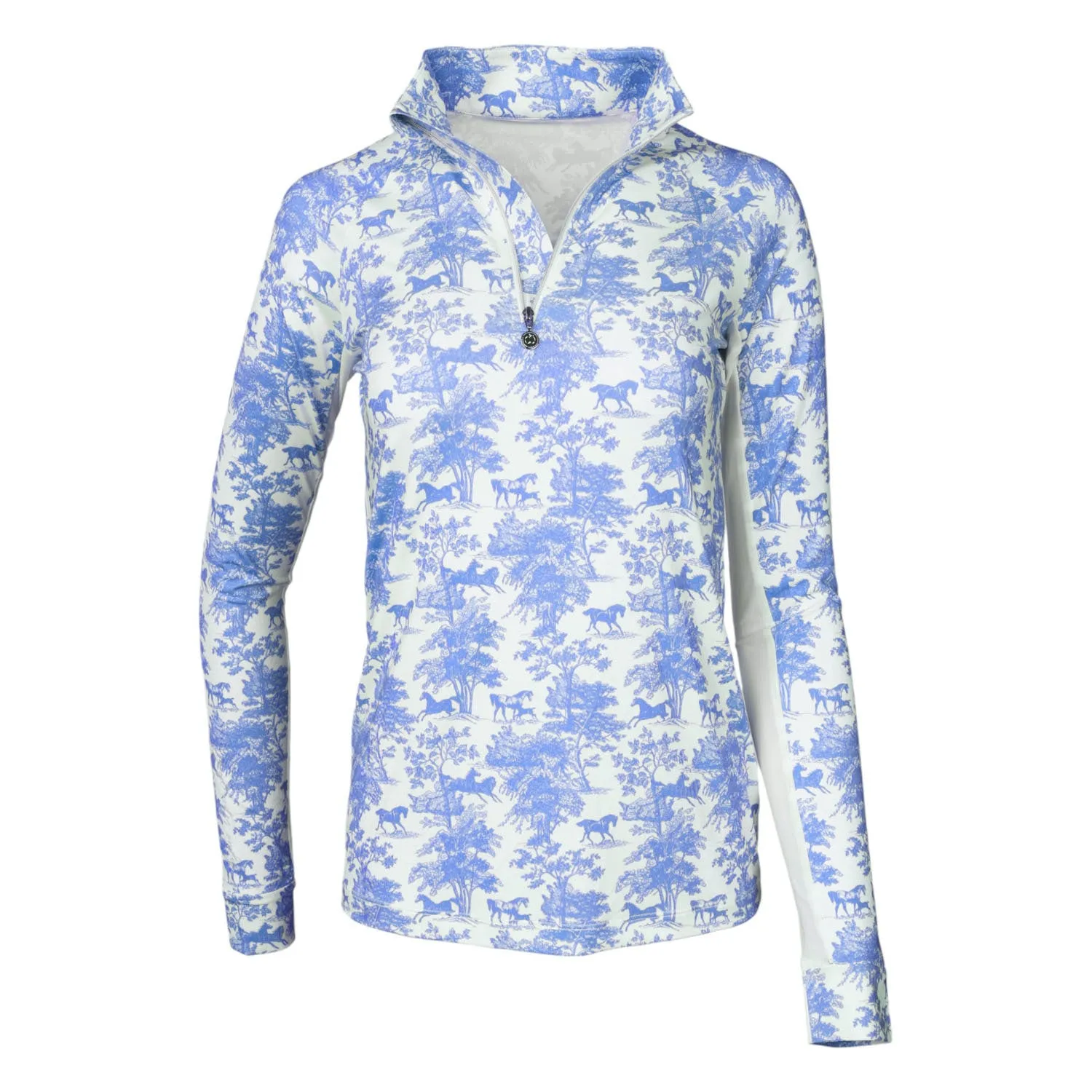 Dapplebay Equestrian Toile 1/4 Zip rijshirt blauw-wit print