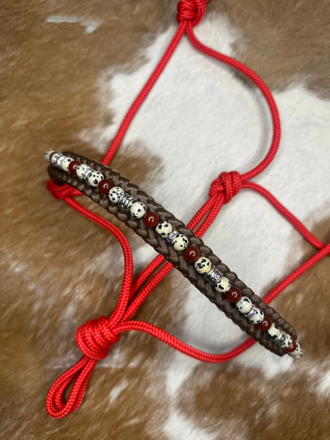 Mushabu Crystal Deluxe Touwhalster Rode Agaat Dalmatier Jaspis