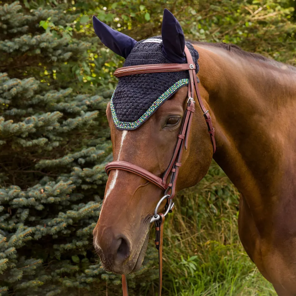 Equine Couture Beaded Fly Bonnet vliegenmuts zwart met kralen