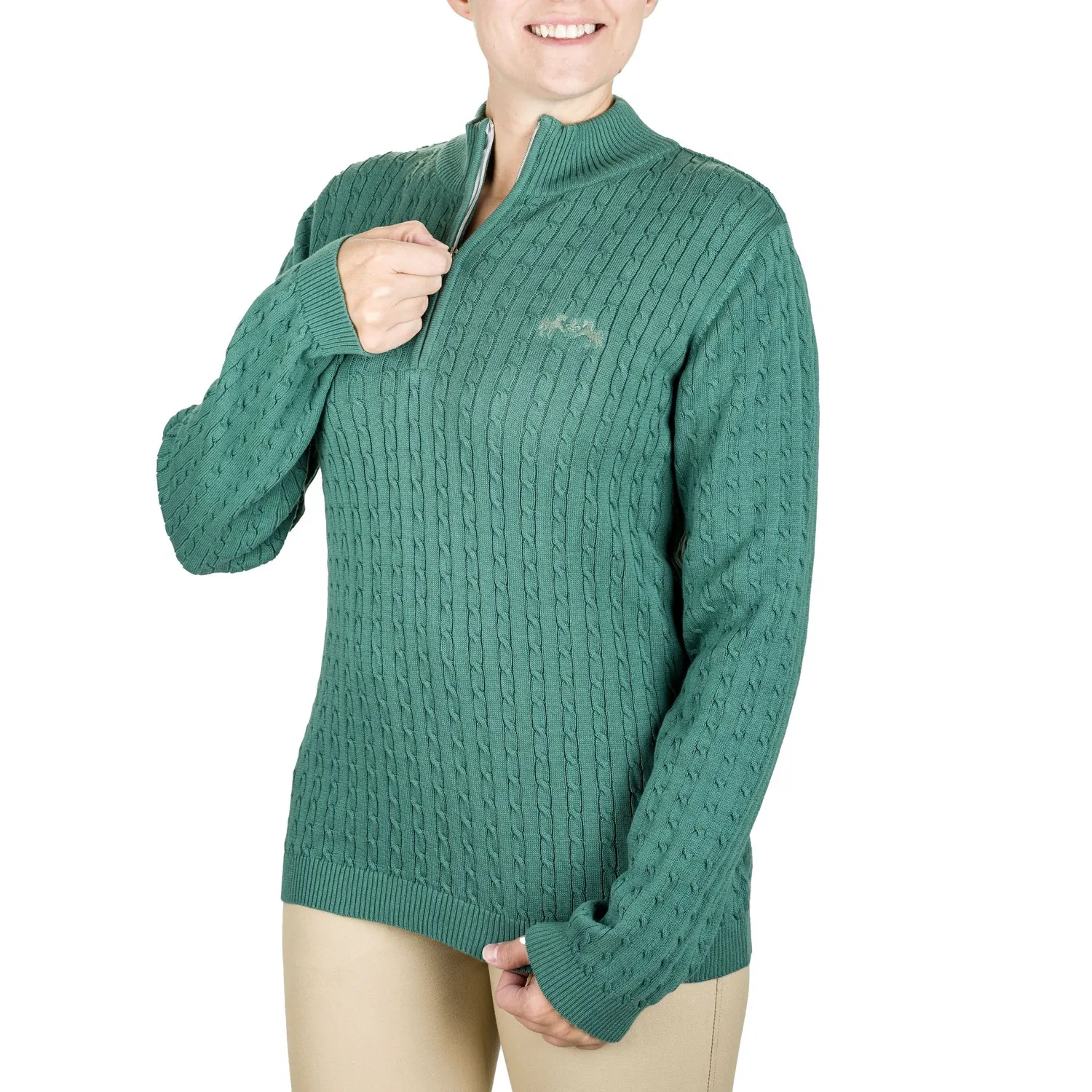 Equine Couture Zara kabeltrui jade M katoen 1/4 rits