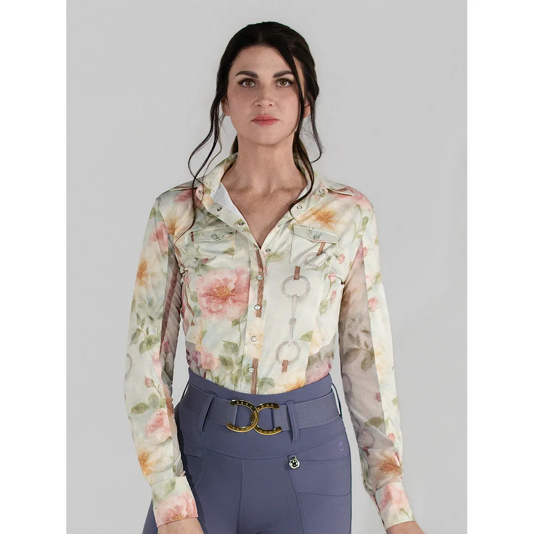 Dapplebay Vintage Floral western rijtop blush stretch mesh