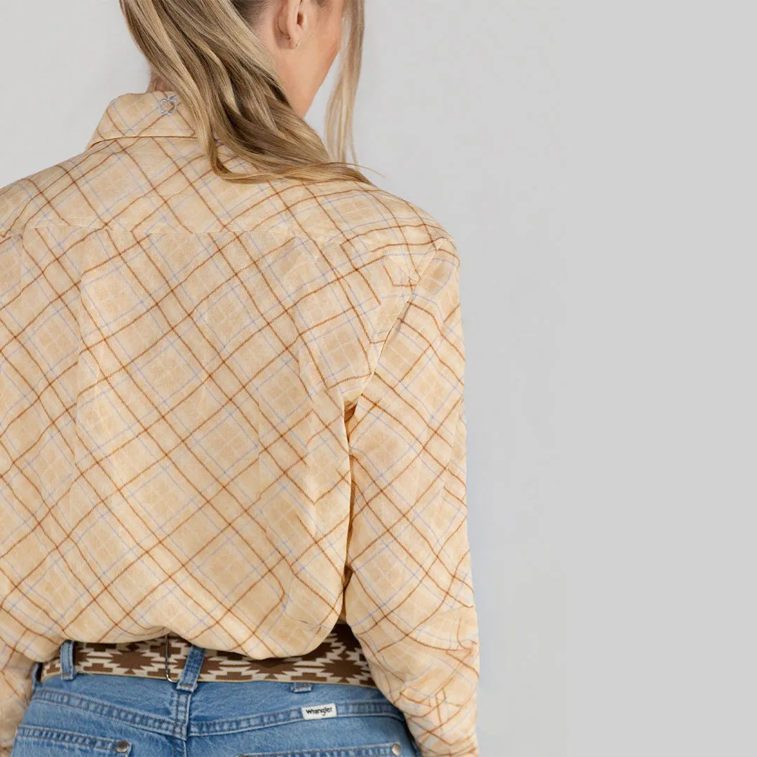 Dapplebay Breezy Button Up blouse tan ruit katoen gauze