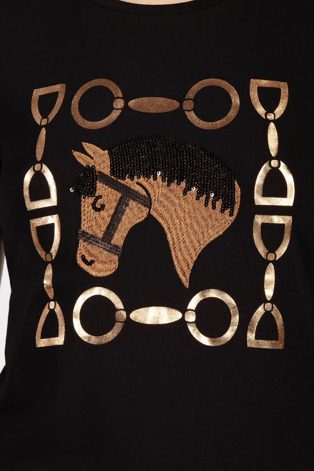Vestrum Annacy T-shirt dames zwart katoen paardenprint