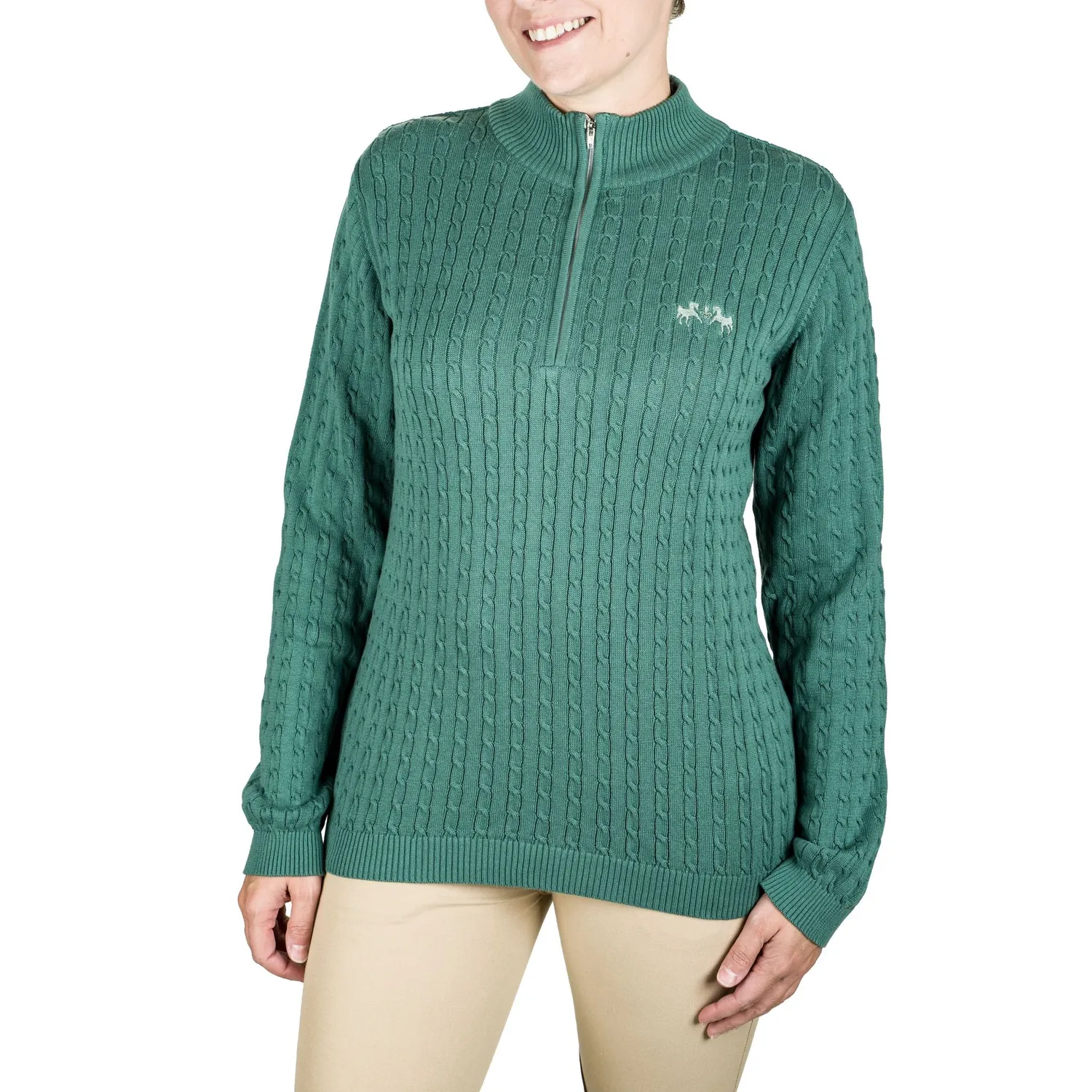 Equine Couture Zara kabeltrui jade M katoen 1/4 rits