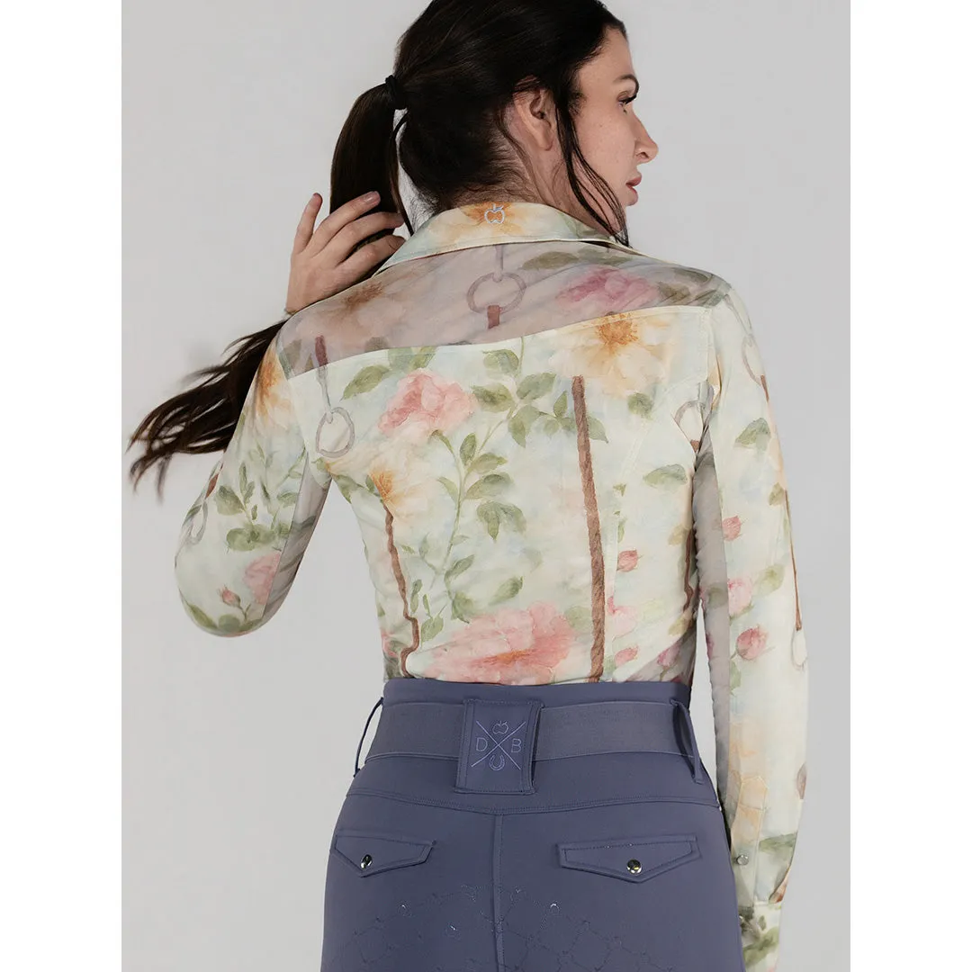 Dapplebay Vintage Floral western rijtop blush stretch mesh
