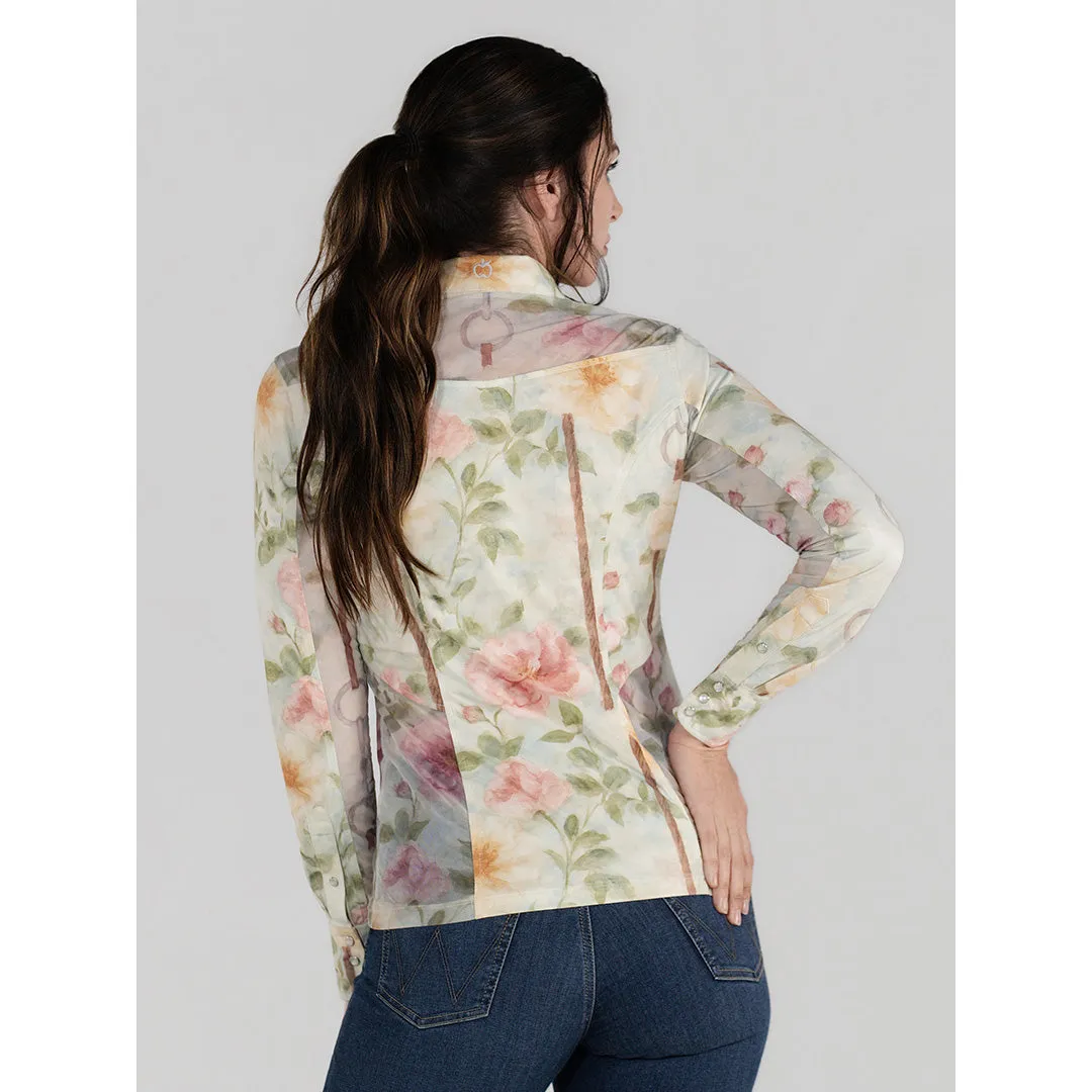Dapplebay Vintage Floral western rijtop blush stretch mesh
