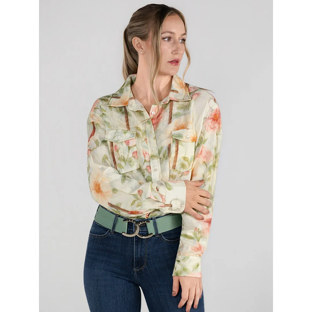 Dapplebay Breezy Button Up blouse tan vintage floral katoen