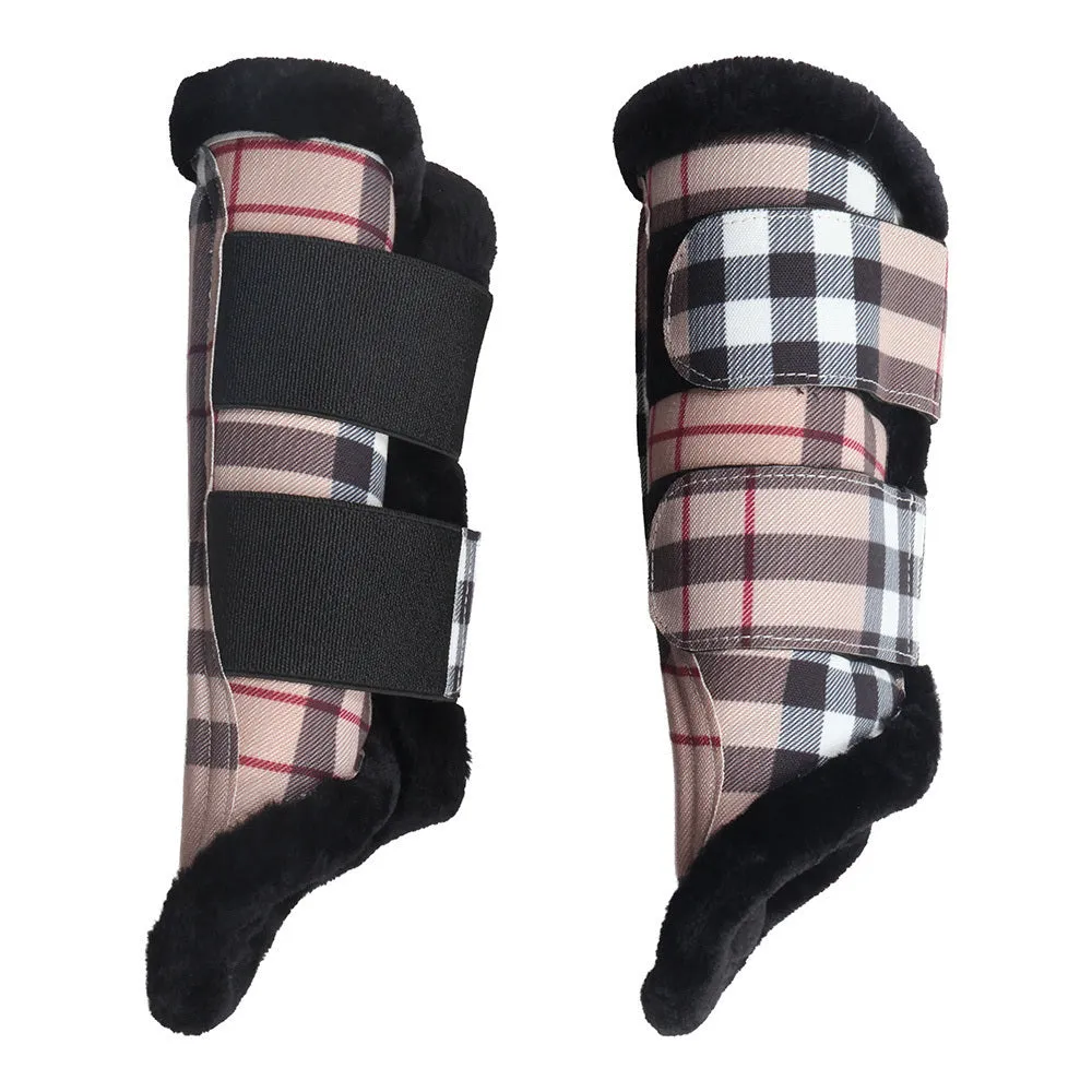 JPC Equestrian Dapplebay Holiday Plaid peesbeschermers tan bontgevoerd