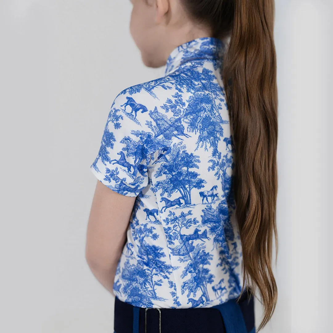 Dapplebay Kids Toile rijshirt Blauw korte mouw 1/4 rits