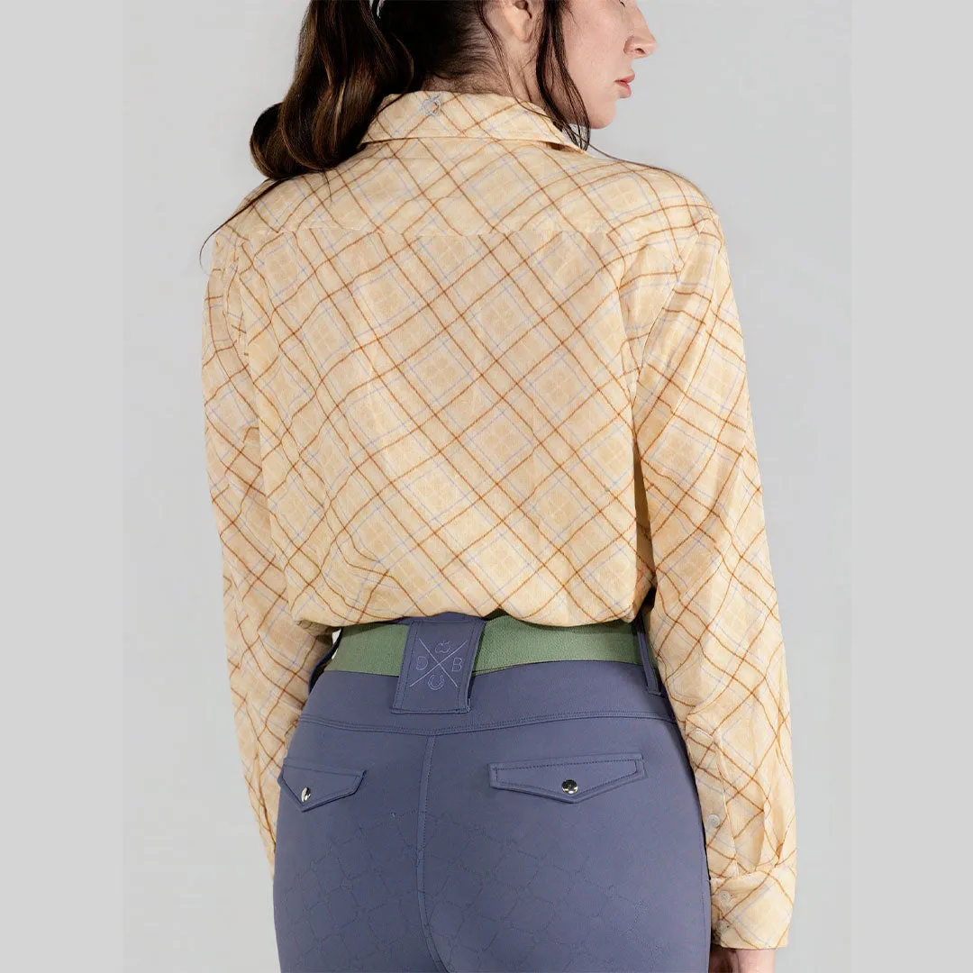 Dapplebay Breezy Button Up blouse tan ruit katoen gauze