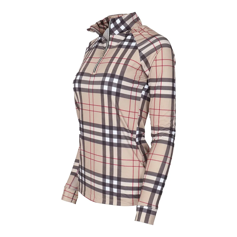Dapplebay Holiday Plaid dames rijkleding top 1/4 rits tan