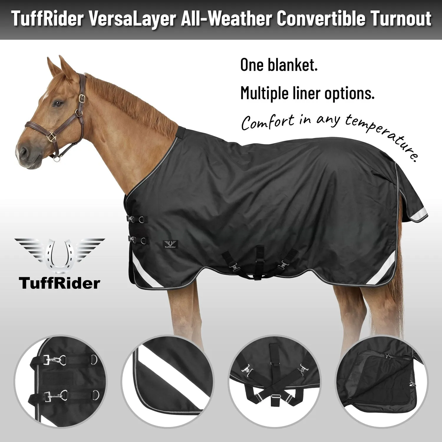 TuffRider VersaLayer All-Weather regendeken zwart waterproof
