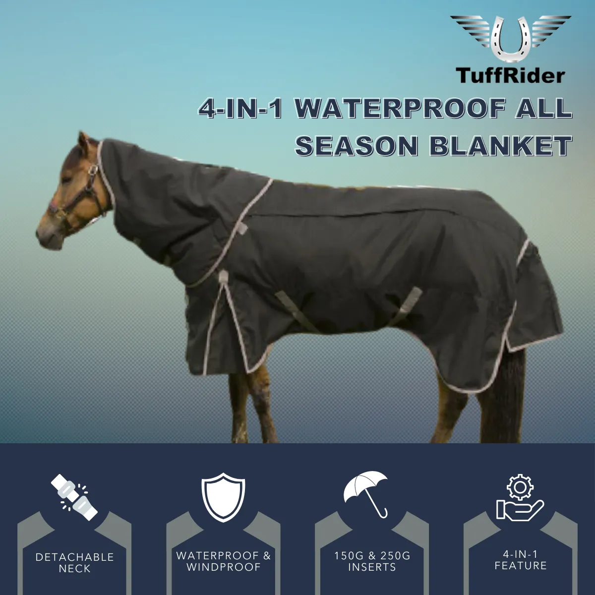 TuffRider All Season Ripstop winterdeken 4-in-1 navy 1200D