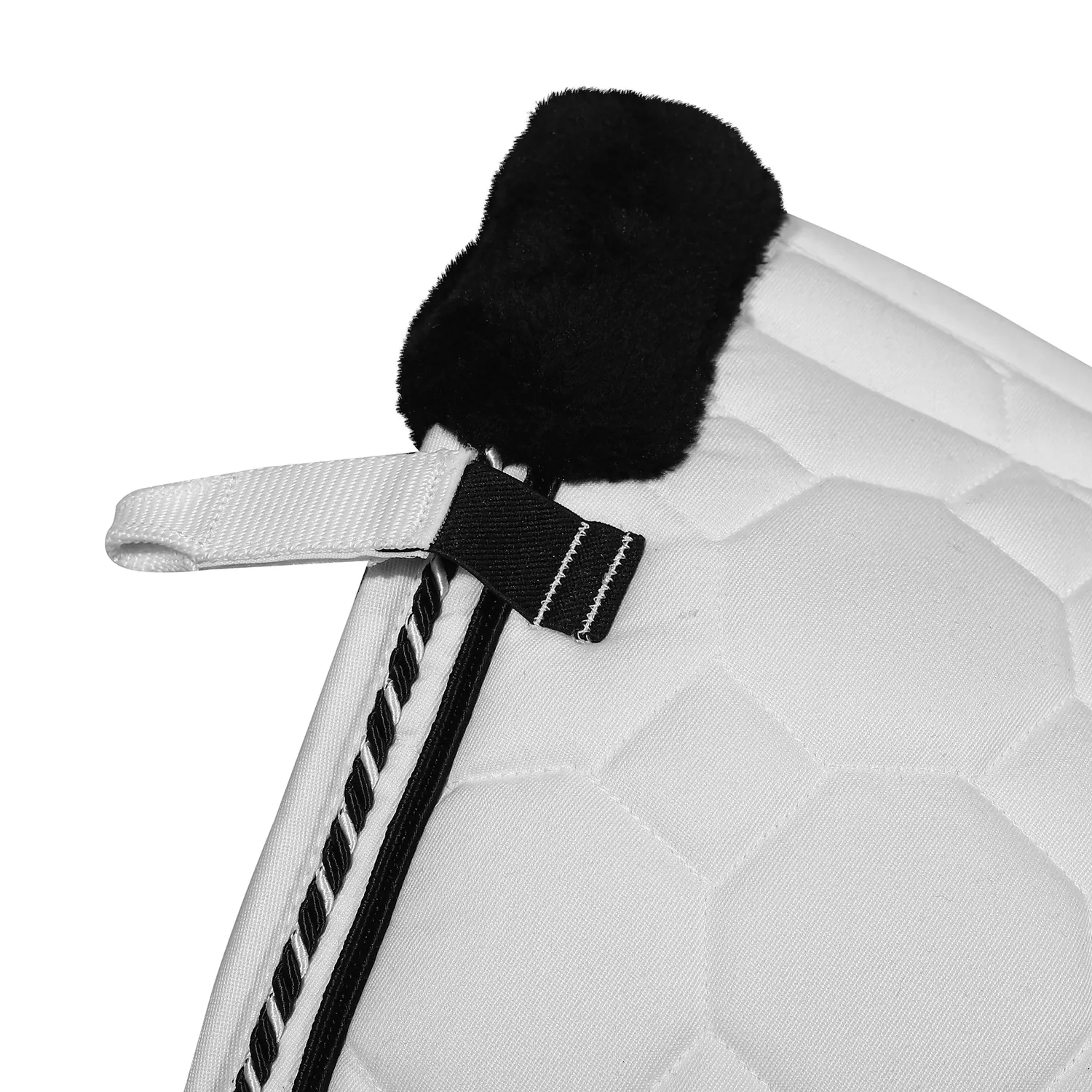 Equine Couture Luxe zadeldek wit-zwart bont STD