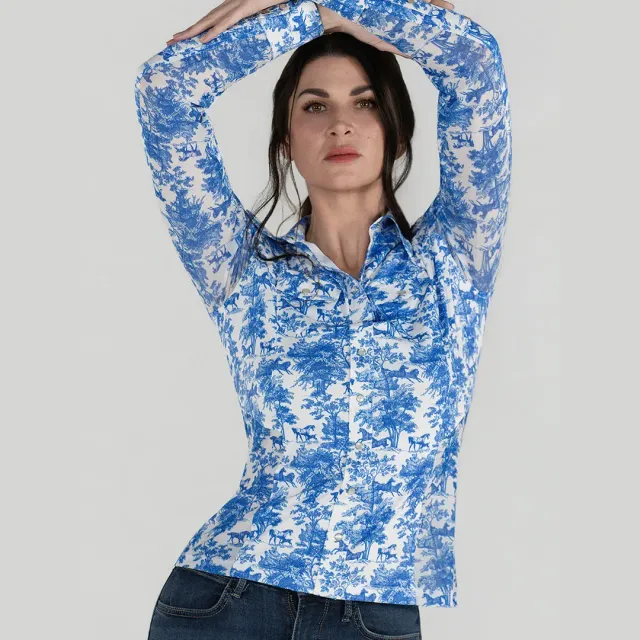 Dapplebay Equestrian Toile Western overhemd blauw-wit ademend