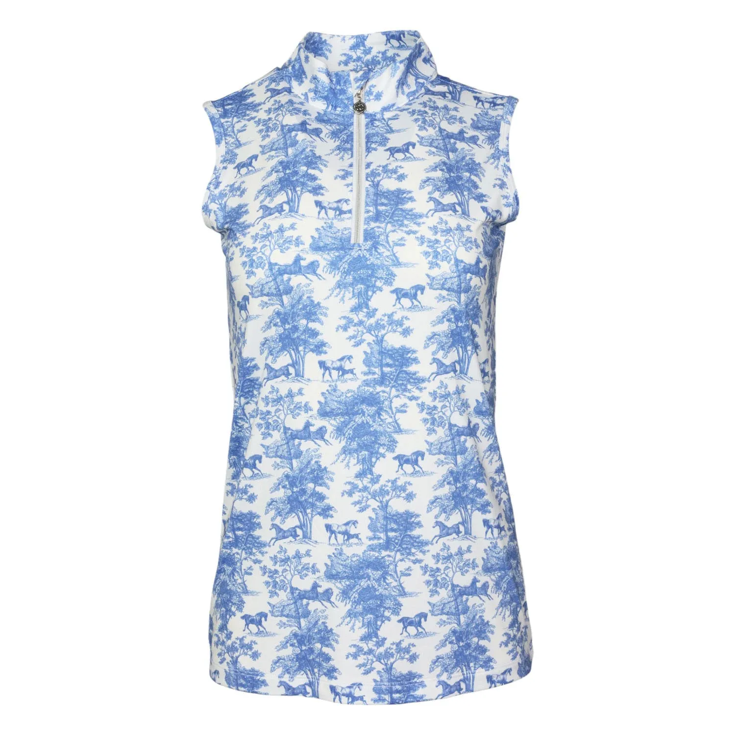 Dapplebay Equestrian Toile 1/4 Zip rijshirt mouwloos blauw-wit XXS