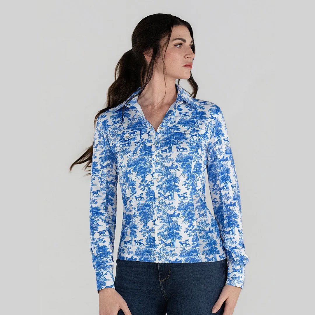 Dapplebay Equestrian Toile Western overhemd blauw-wit ademend