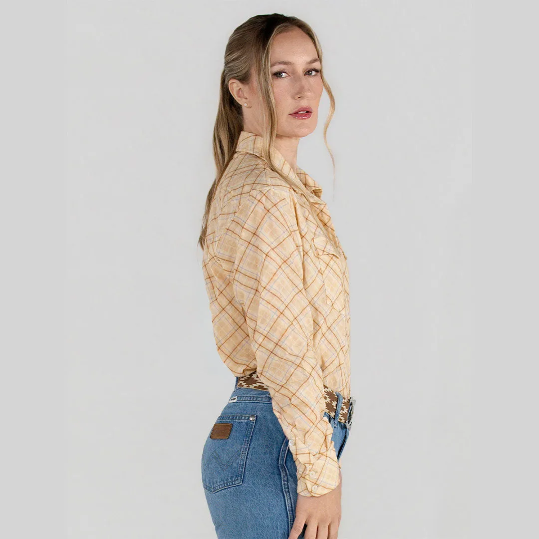 Dapplebay Breezy Button Up blouse tan ruit katoen gauze
