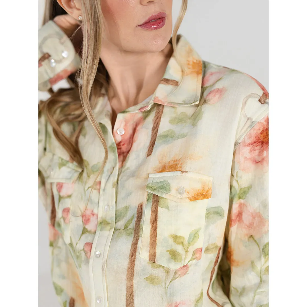 Dapplebay Breezy Button Up blouse tan vintage floral katoen