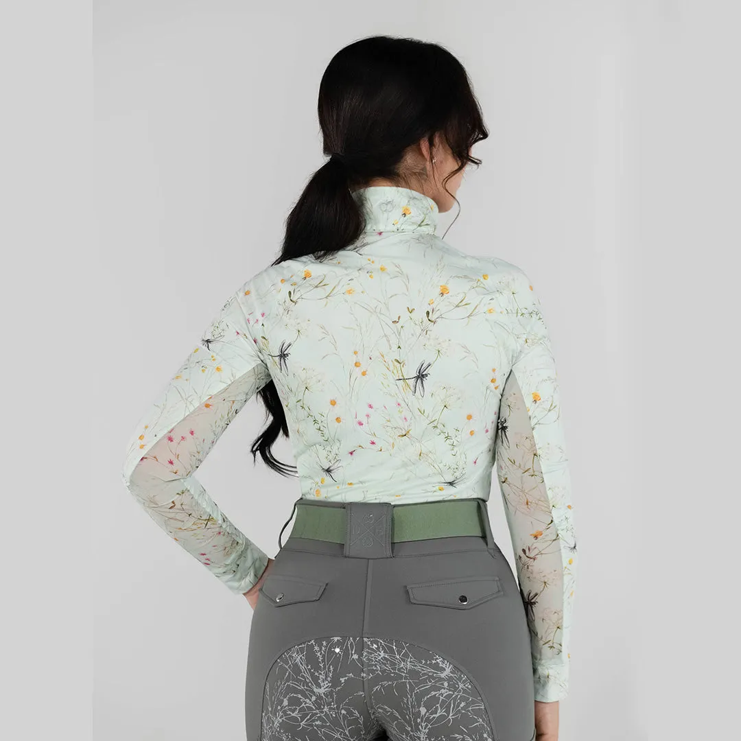 Dapplebay Dragonfly Meadow 1/4 Zip rijshirt groen lichtgewicht
