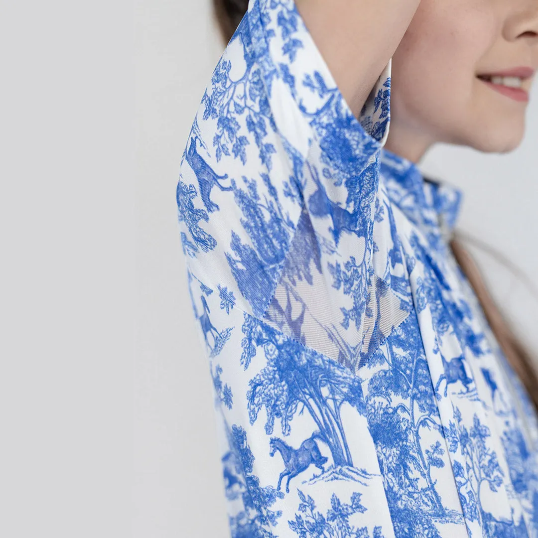 Dapplebay Kids Toile rijshirt Blauw korte mouw 1/4 rits