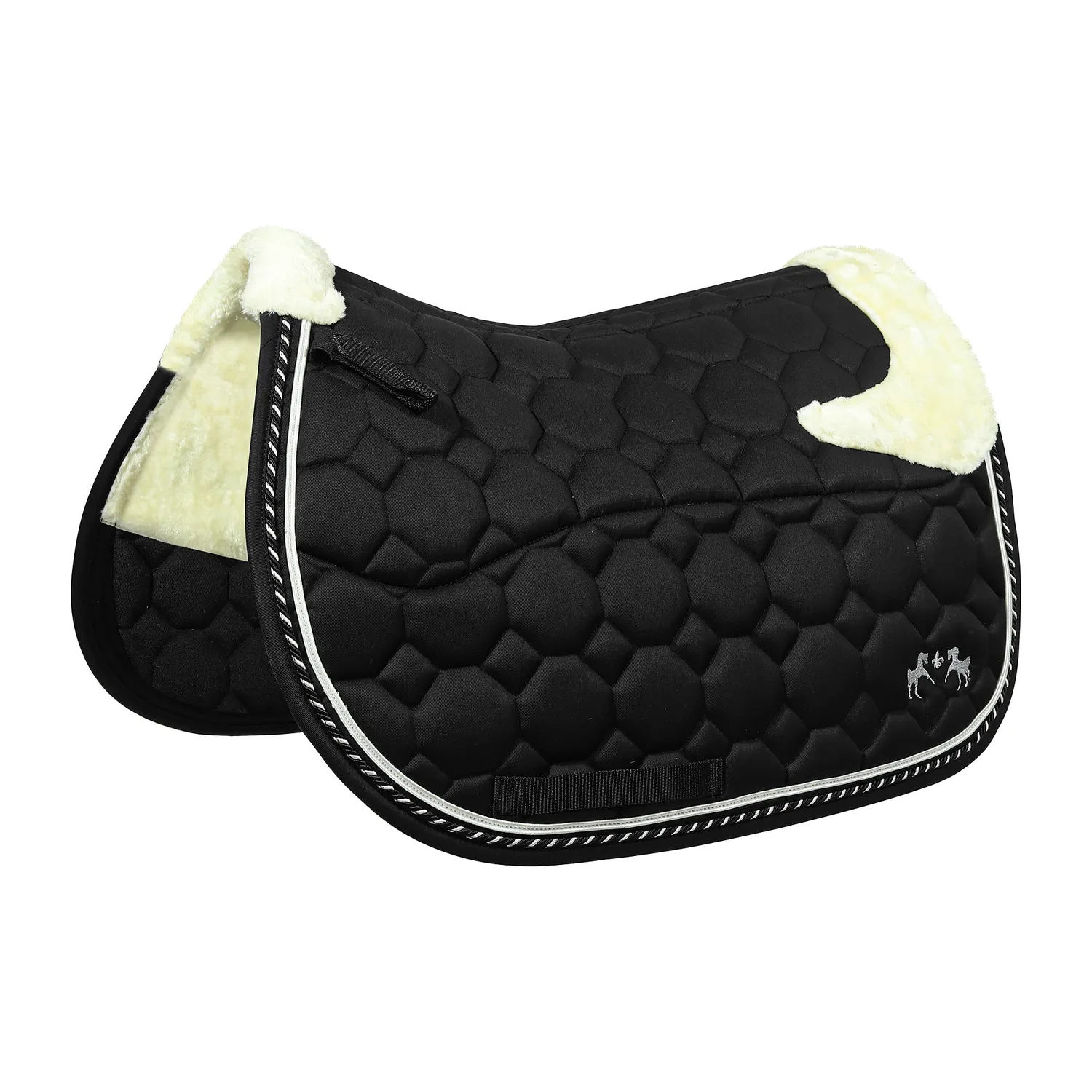 Equine Couture Luxe zadeldek wit-zwart bont STD