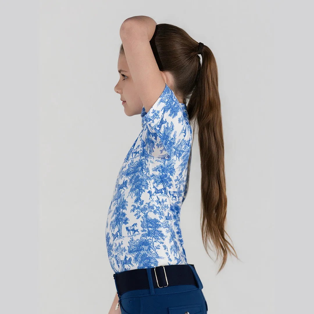 Dapplebay Kids Toile rijshirt Blauw korte mouw 1/4 rits
