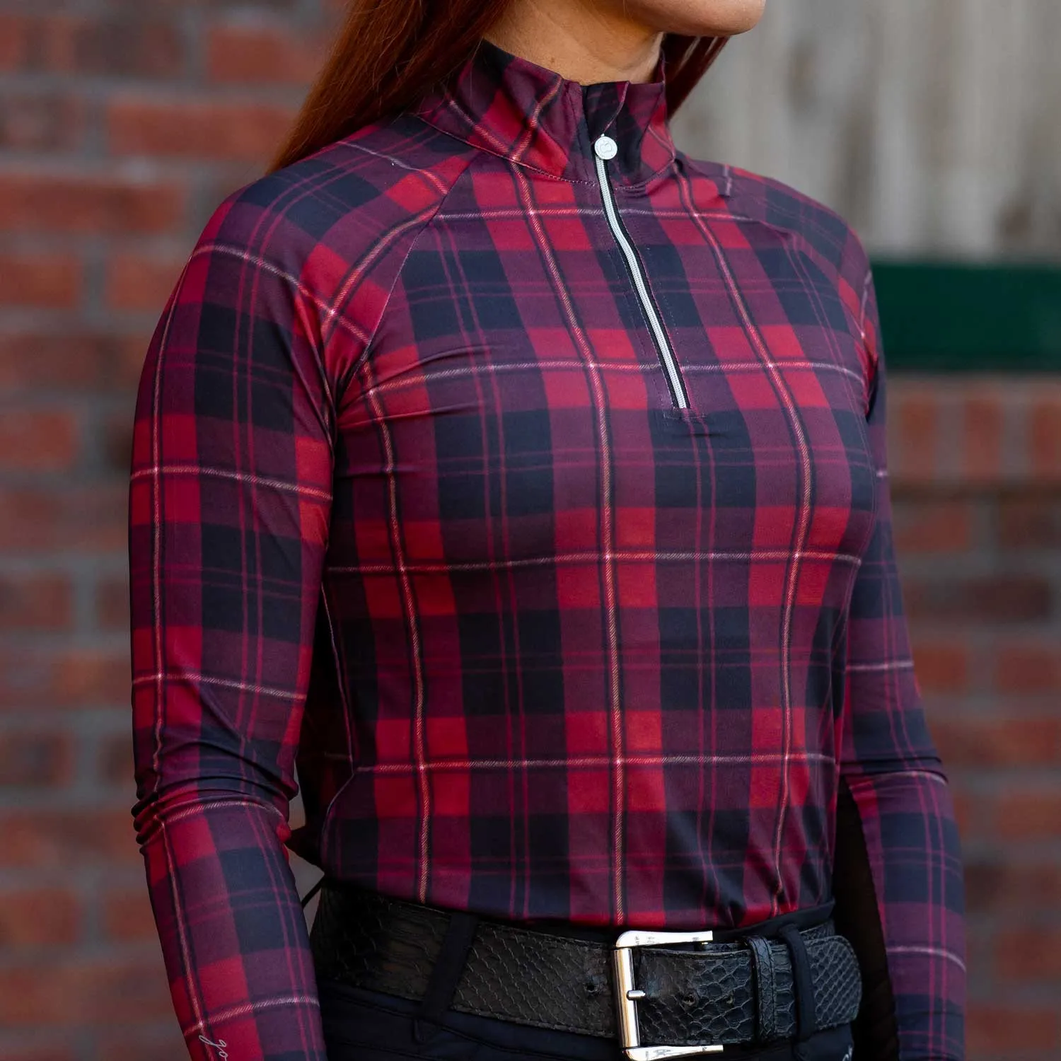 Dapplebay Holiday Plaid 1/4 Zip rijshirt rood XXS licht