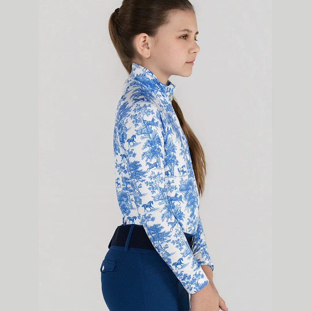 Dapplebay Equestrian Toile strikids blauw quarter-zip ijsstof