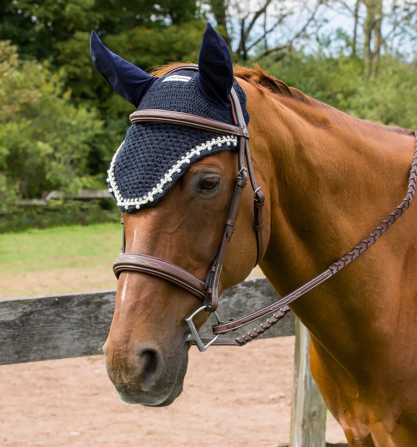 Equine Couture vliegenmuts zwart met parels Full