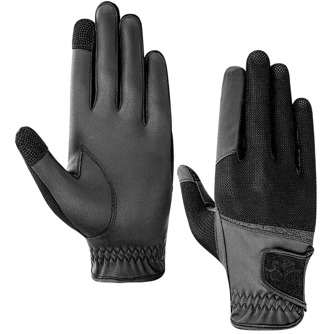 Equine Couture Aerocool Touch Screen rijhandschoenen zwart glitter