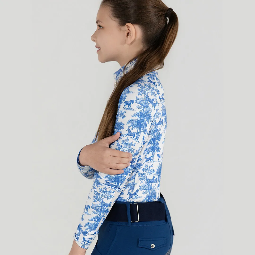 Dapplebay Equestrian Toile strikids blauw quarter-zip ijsstof