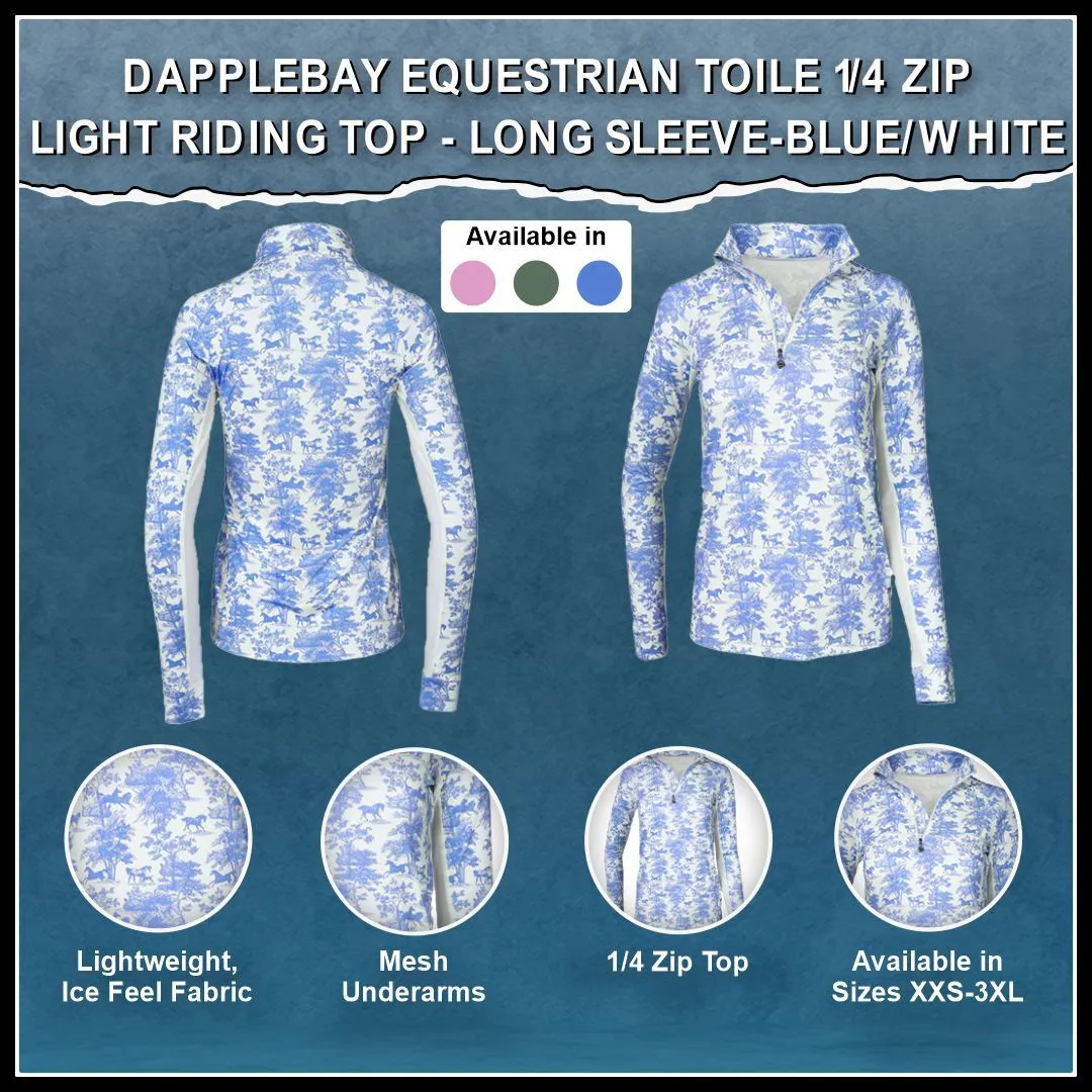 Dapplebay Equestrian Toile 1/4 Zip rijshirt blauw-wit print