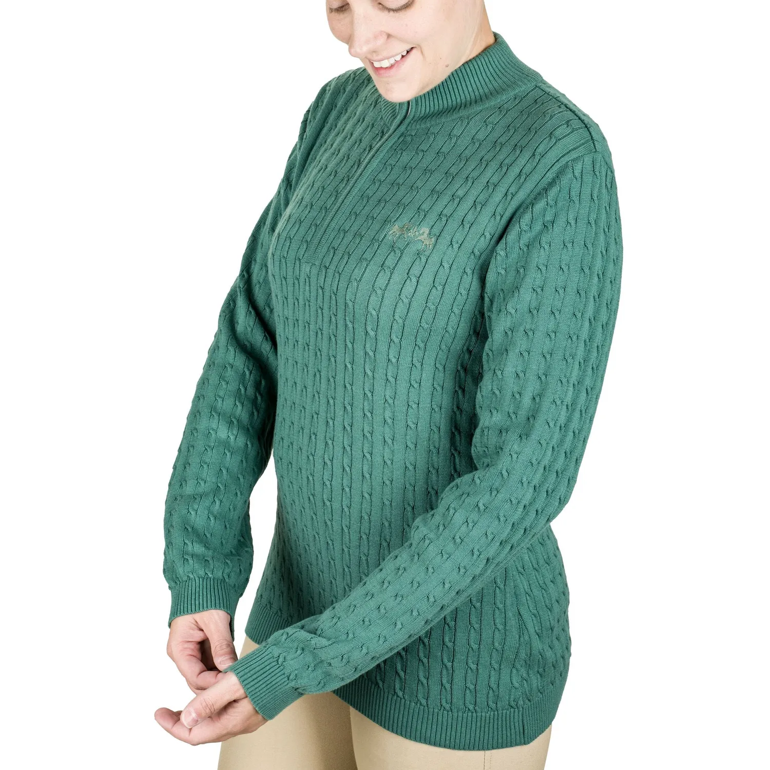 Equine Couture Zara kabeltrui jade M katoen 1/4 rits