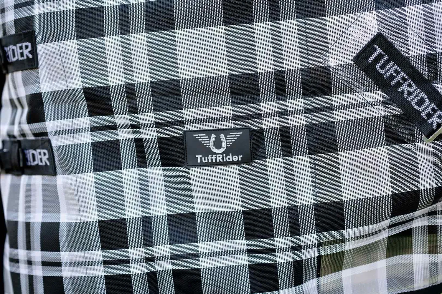 TuffRider FlyShield vliegendeken zwart grijs schoudervoering