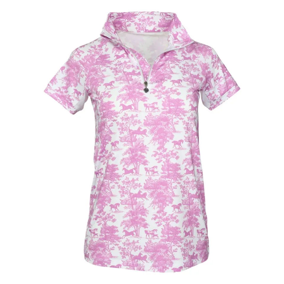 Dapplebay Equestrian Toile rijtop roos korte mouw 1/4 zip