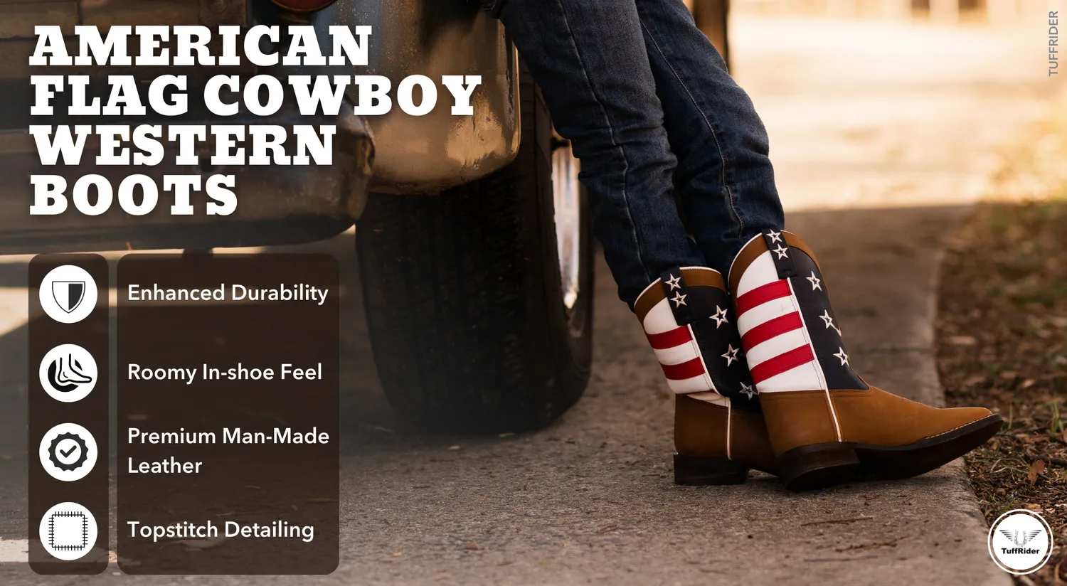 TuffRider American Cowboy peuter westernlaarzen bruin vlag